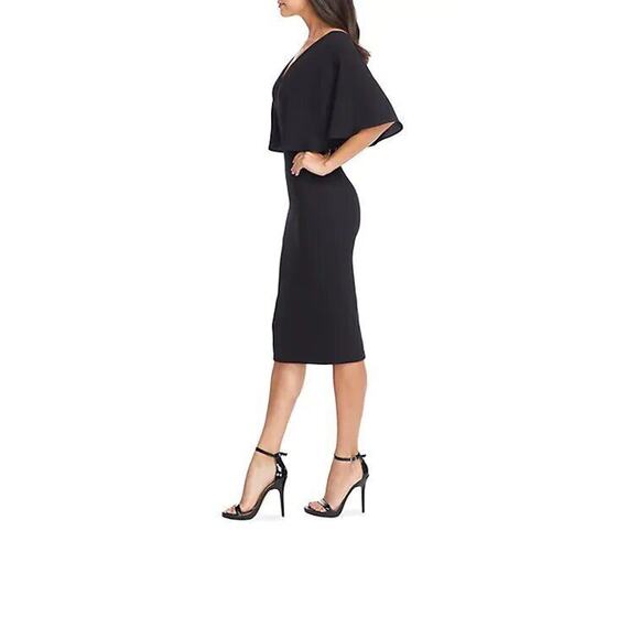 $188 Dress the Population Louisa Flutter Sleeve Crepe Sheath Dress L NWT - Picture 2 of 10